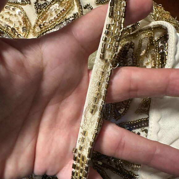 NWT Mac Duggal Embellished Leaf Evening Gown 8 Nude Gold #8259 - Picture 7 of 10